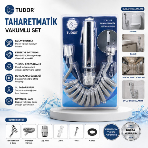 KROM TAHARATMATİK SETİ TAHARATMETİK EL DUŞU- HORTUM - MAFSAL VAKUMLU SET (4887)
