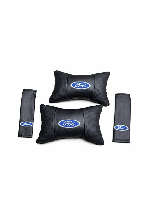 Ford Uyumlu Nakışlı Deri 1 Çift Boyun Yastık Ve 1 Çift Kemer Pedi NOKTALI DÜZ ANAHTARLIK HEDİYE