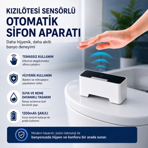 Kızılötesi Sensörlü Otomatik Sifon Aparatı – Temassız Kullanım, Suya Dayanıklı, 1200mAh Şarjlı