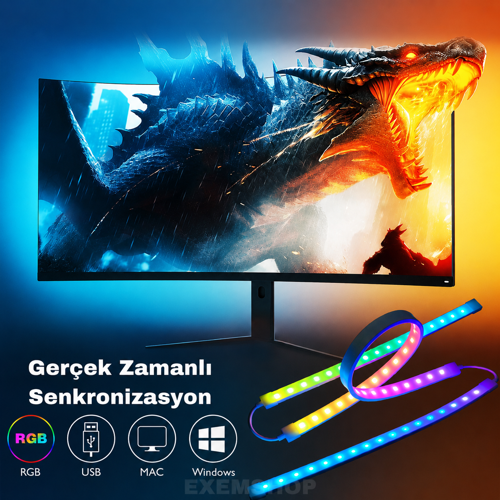 Bilgisayar Ambilight Işığı Görüntüye Duyarlı Ambilight LED 25-27.5 Inç Uyumlu
