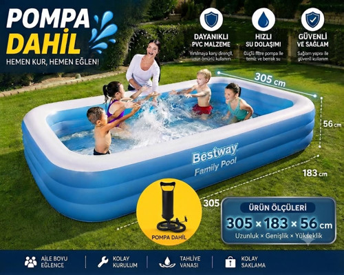 HAVUZ 305x183x56cm JUMBO DİKDÖRTGEN 54009 + POMPA