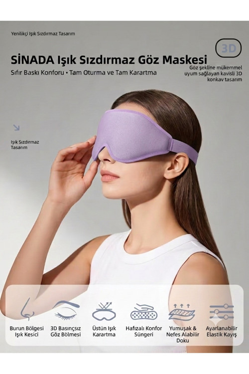 Premium 3D Uyku Göz Maskesi, %100 Işık Engelleme, Hafızalı Köpük Uyku Bandı