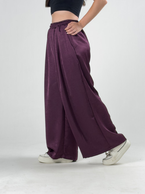Bordo Saten Kadın Palazzo Pantolon COC3251