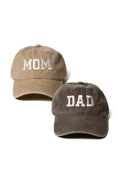 Nakışlı Bej-Kahve Mom Dad Anne Baba Şapka 2Li Paket Yıkamalı Kumaşlı Ve Yazı Nakışlı Şapka
