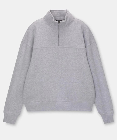 Kadın 3 İplik Pamuklu Oversize Yarım Fermuarlı Yakalı Basic Sweatshirt - Gri