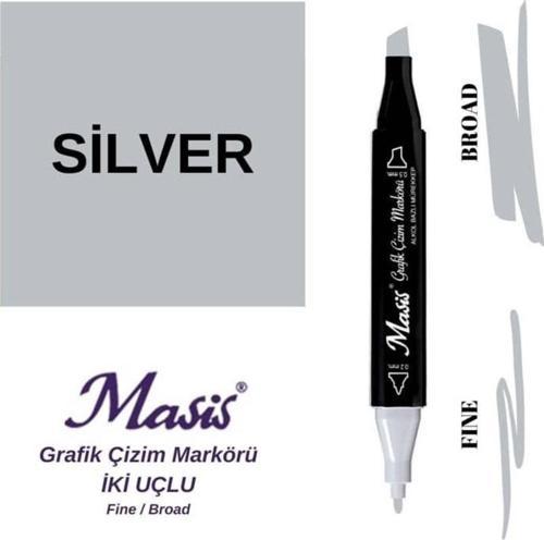 Çift Uçlu Marker Grafik Çizim Kalemi Silver