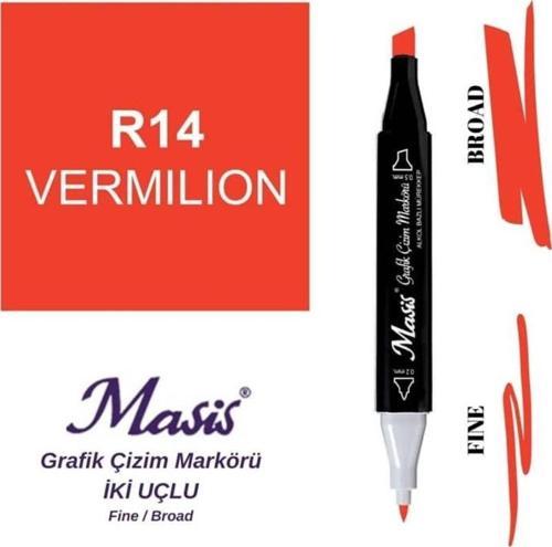 Çift Uçlu Marker Grafik Çizim Kalemi 14 Vermiyon Kırmızı