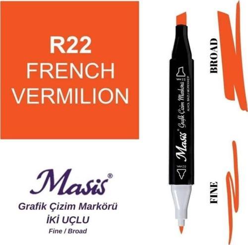 Çift Uçlu Marker Grafik Çizim Kalemi 22 Kızıl Turuncu