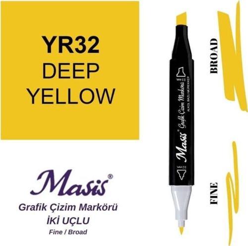 Çift Uçlu Marker Grafik Çizim Kalemi 32 Koyu Sarı