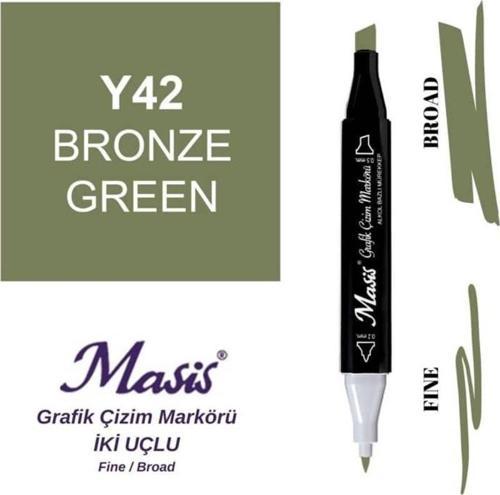 Çift Uçlu Marker Grafik Çizim Kalemi 42 Bronz Yeşil