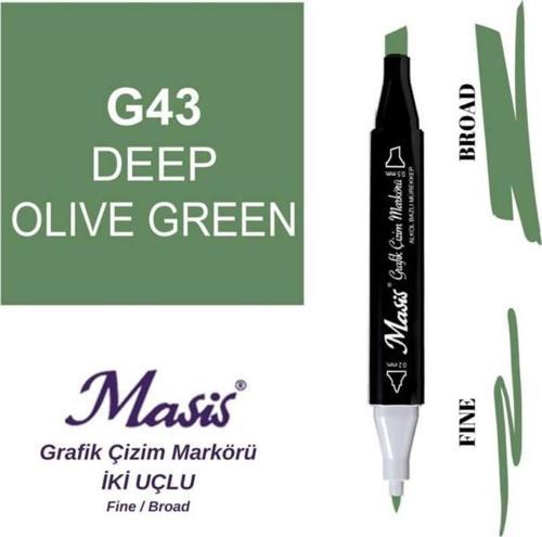 Çift Uçlu Marker Grafik Çizim Kalemi 43 Koyu Zeytin Yeşil