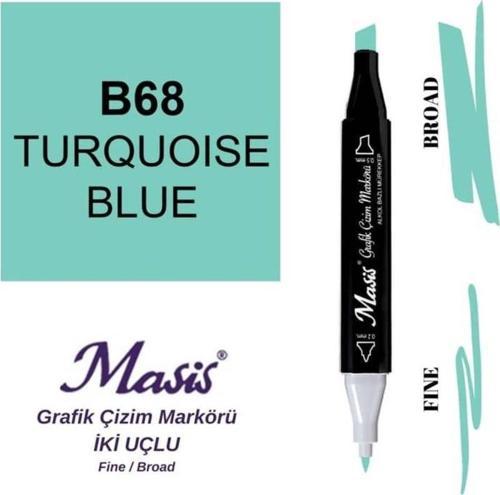 Çift Uçlu Marker Grafik Çizim Kalemi 68 Turkuaz Mavi