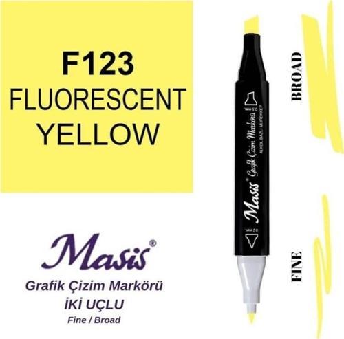Çift Uçlu Marker Grafik Çizim Kalemi 123 Floresan Sarı