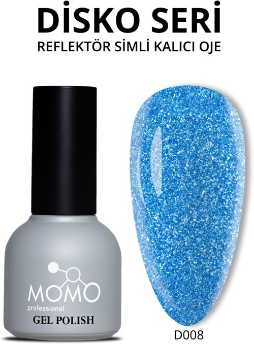 Disko Kalıcı Oje D008 Mavi 10 Ml, Reflective Flash Gel Polish