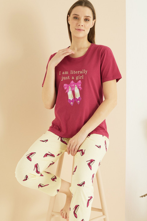 Pamuklu Bisiklet Yaka Örme Pijama Takım25103208