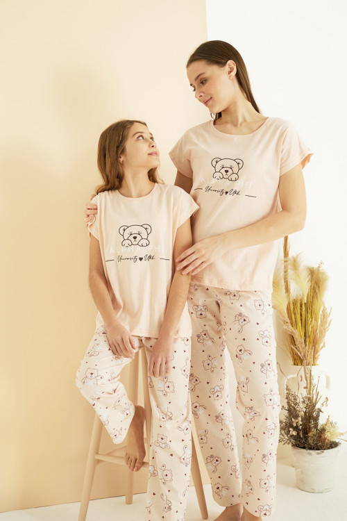 Pamuklu Bisiklet Yaka Örme Pijama Takım25107146