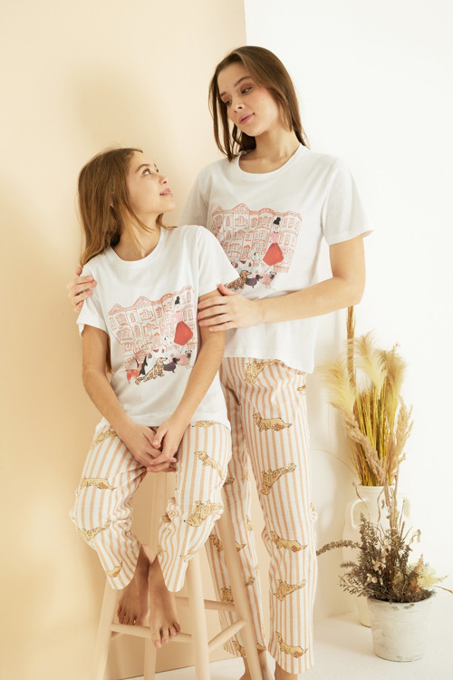 Pamuklu Bisiklet Yaka Örme Pijama Takım25107138