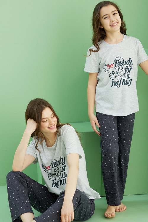 Pamuklu Bisiklet Yaka Örme Pijama Takım25117082