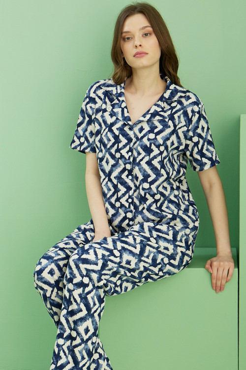 Bürümcük Krınkıl Kumaş Örme Düğmeli Pijama Takım25118552