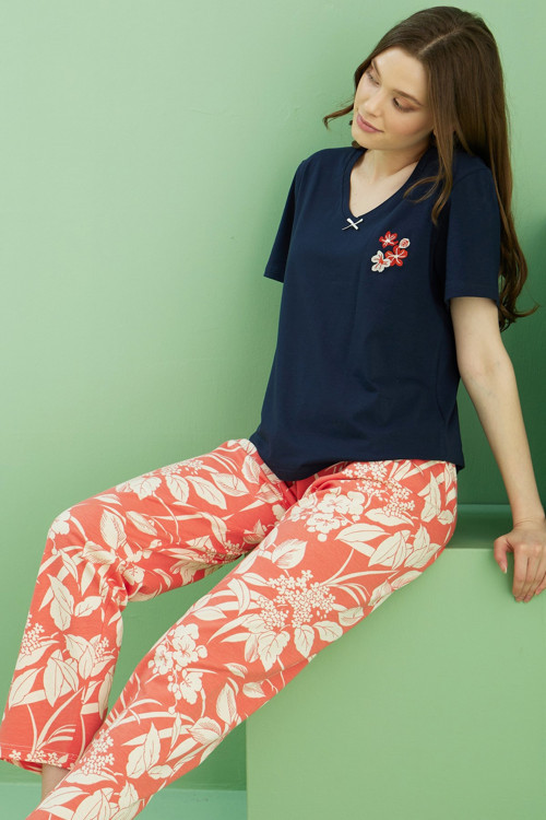 V Yaka Örme Pamuklu Pijama Takım25113265