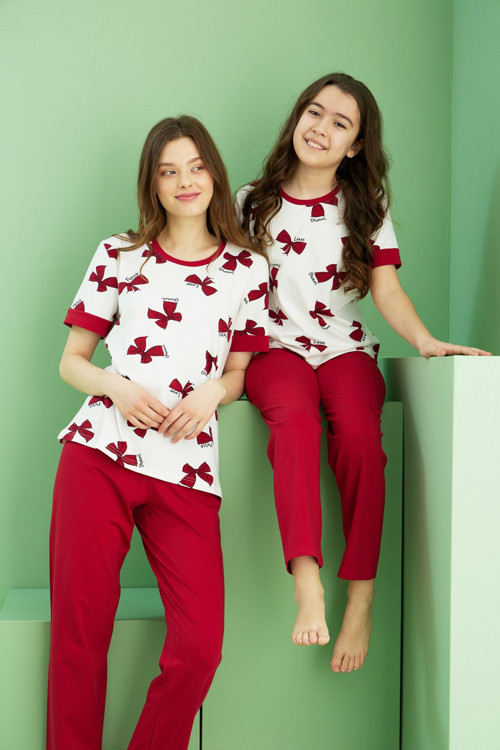 Pamuklu Bisiklet Yaka Örme Pijama Takım25117076