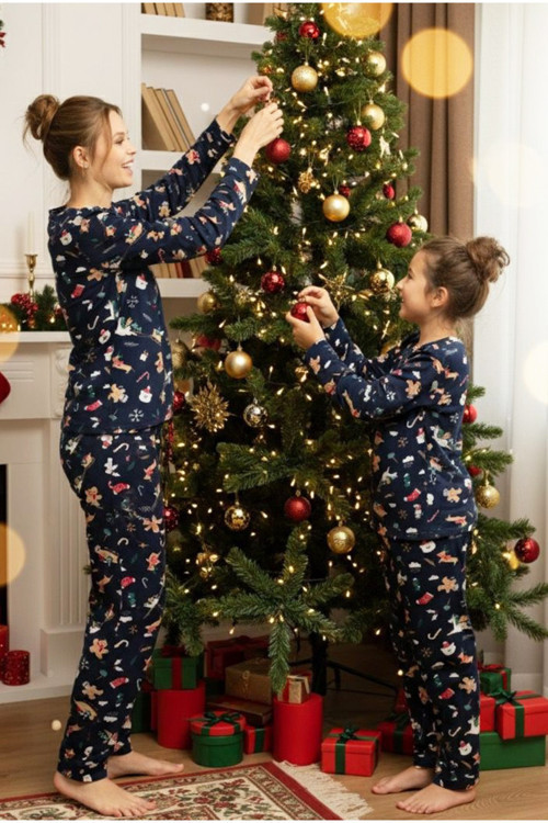 Yılbaşı Desenli Pamuklu Bisiklet Yaka Örme Pijama Takım 25241140