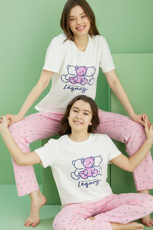 Pamuklu Bisiklet Yaka Örme Pijama Takım25117068