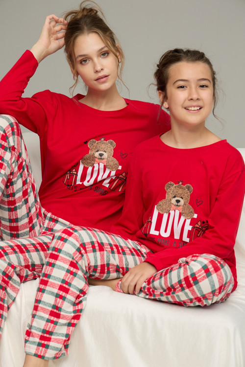 Pamuklu Bisiklet Yaka Örme Pijama Takım25241129
