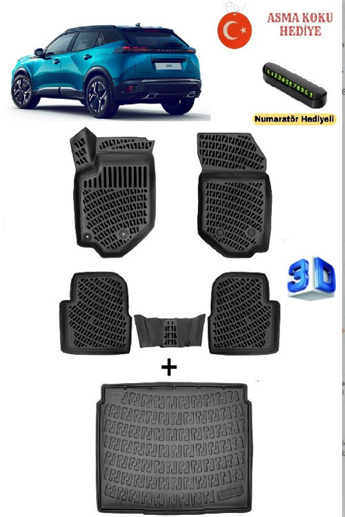 Peugeot 2008 2020 Sonrası Uyumlu 3D Havuzlu Paspas ve 3D ALT KADEME Bagaj Havuzu Seti (BENZİN/DİZEL) ASMA KOKU VE NUMARA