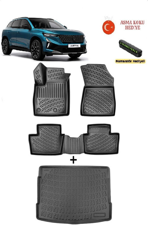 Renault Austral Mild Hybrid 2023 Sonrası Uyumlu 3D Havuzlu Paspas ve 3D ÜST KADEME Bagaj Havuzu Seti ASMA KOKU VE NUMARA