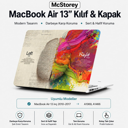 Mcstorey Macbook Air 13 İnç Kılıf A1369 A1466 Uyumlu Hard Case Sert Koruyucu Kapak İnce Hafif Çizilm