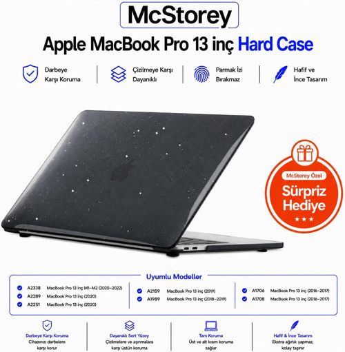 Mcstorey Macbook Pro 13 Simli Kılıf A1706 A1708 A1989 A2159 A2251 A2289 A2338 M1 M2 Uyumlu Parlak Se