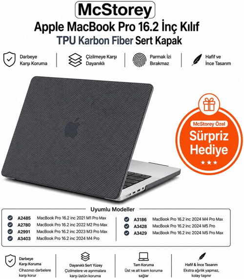 Mcstorey Macbook Pro 16.2 İnç Kılıf A2485 A2780 A2991 A3403 A3186 A3428 A3429 Uyumlu Karbon Fiber Gö