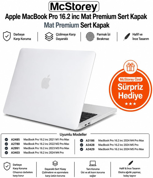 Mcstorey Macbook Pro 16.2 İnç Kılıf A2485 A2780 A2991 A3403 A3186 A3428 A3429 Uyumlu Mat Tpu Şeffaf
