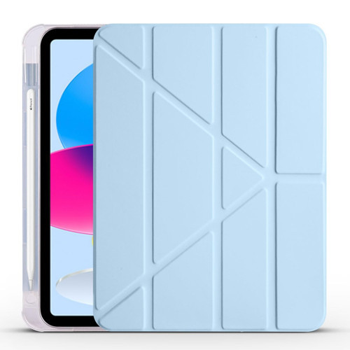 Apple Ile Uyumlu Ipad 10.9 2022 (10.Nesil) Kılıf Tri Folding Kalem Bölmeli Standlı Kılıf Mavi