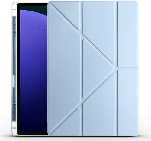 Galaxy Ile Uyumlu Tab S10 Ultra Kılıf Tri Folding Kalem Bölmeli Standlı Kılıf Mavi