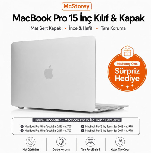 Mcstorey Macbook Pro 15 Mat Kılıf A1707 A1990 Uyumlu Sert Tpu Kılıf İnce Hafif Koruyucu Kapak 2016-2
