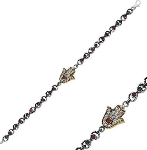 925 Ayar Gümüş Fatma Ana Eli Otantik Bileklik