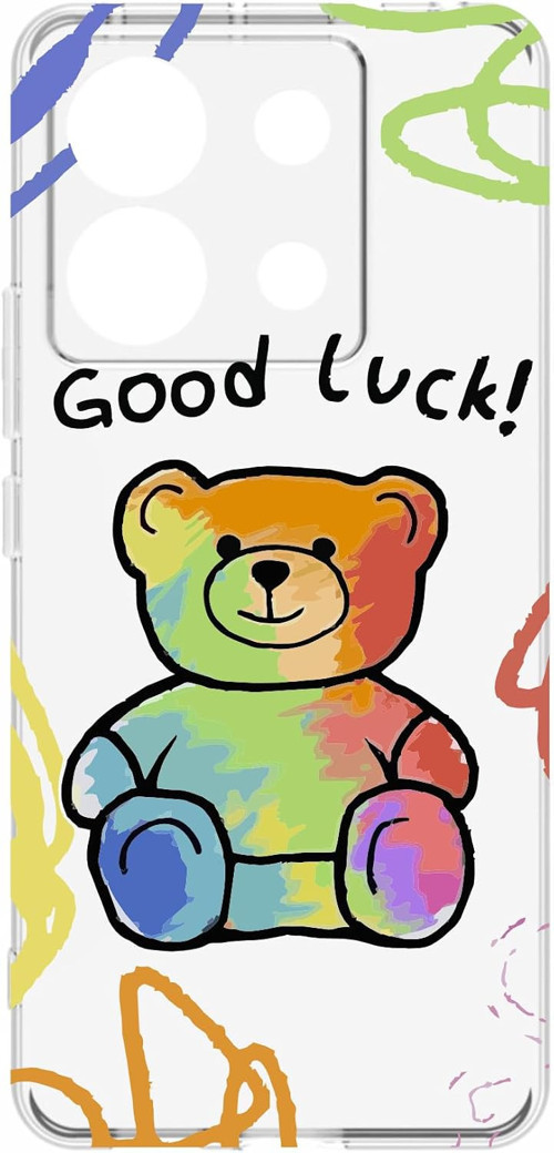 Şeffaf Silikon Telefon Kılıfı, Kamera Korumalı, Good Luck Baskılı, Şeffaf