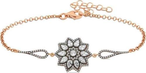 ​925 Ayar Gümüş Rose Çiçek Desenli Elmas Montür Bileklik