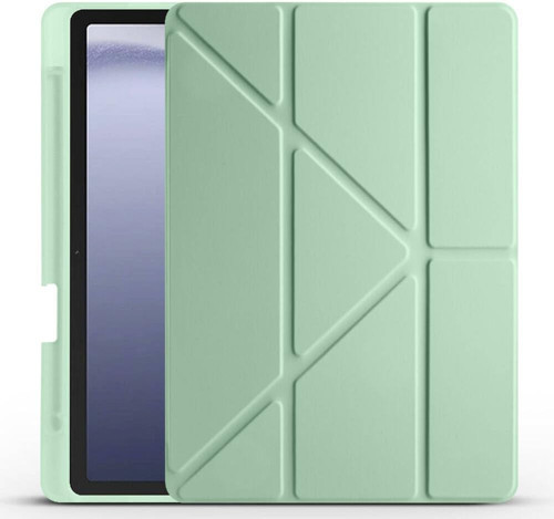 Galaxy Ile Uyumlu Tab A9 Kılıf Tri Folding Kalem Bölmeli Standlı Kılıf Açık Yeşil