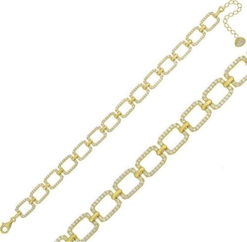 925 Ayar Gümüş Gold Kare Taşlı Bileklik