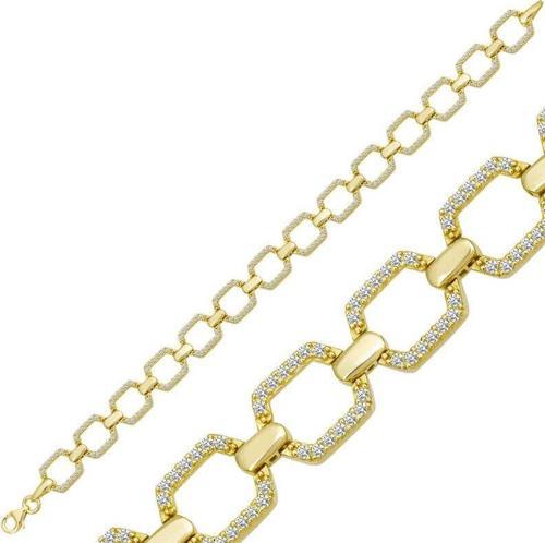 925 Ayar Gümüş Gold Kare Taşlı Kadın Bileklik