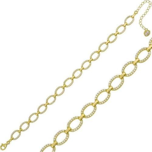 925 Ayar Gümüş Gold Oval Taşlı Bileklik