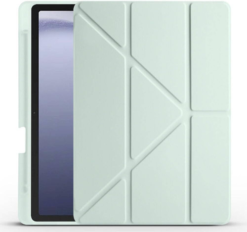 Galaxy Ile Uyumlu Tab A9 Kılıf Tri Folding Kalem Bölmeli Standlı Kılıf Yeşil