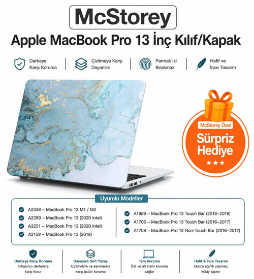Mcstorey Macbook Pro 13 Mermer Desenli Kılıf A1706 A1708 A1989 A2159 A2251 A2289 A2338 M1 M2 Uyumlu