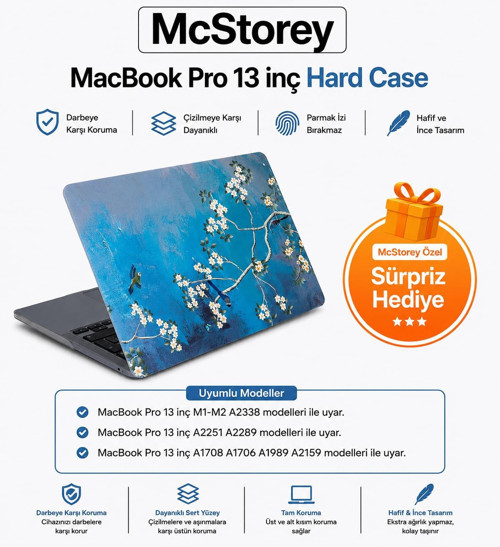 Mcstorey Macbook Pro 13 Sanatsal Desenli Kılıf A1706 A1708 A1989 A2159 A2251 A2289 A2338 M1 M2 Uyuml