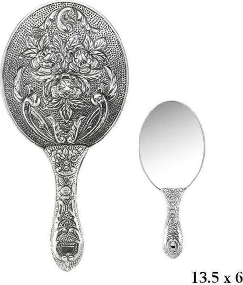 925 Ayar Gümüş Gül Motifli El Aynası