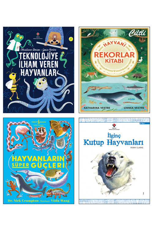 Teknolojiye İlham Veren Hayvanlar + Hayvani Rekorlar Kitabı + Hayvanların Süper Güçleri Nick Crumpton + İlginç Kutup Hayvanları Penny Clarke 4lü Çocuklar için Hayvanlar Alemi ve Teknoloji Kitapları