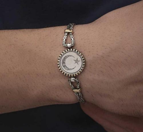 925 Ayar Gümüş Ay Yıldız Erkek Bileklik